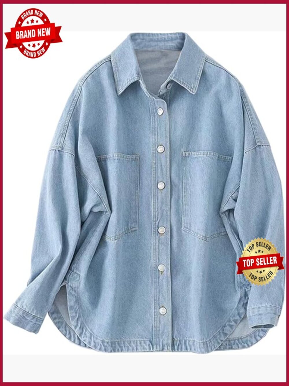Oversized Denim Shacket Long Sleeve Button Down Jacket Women Casual